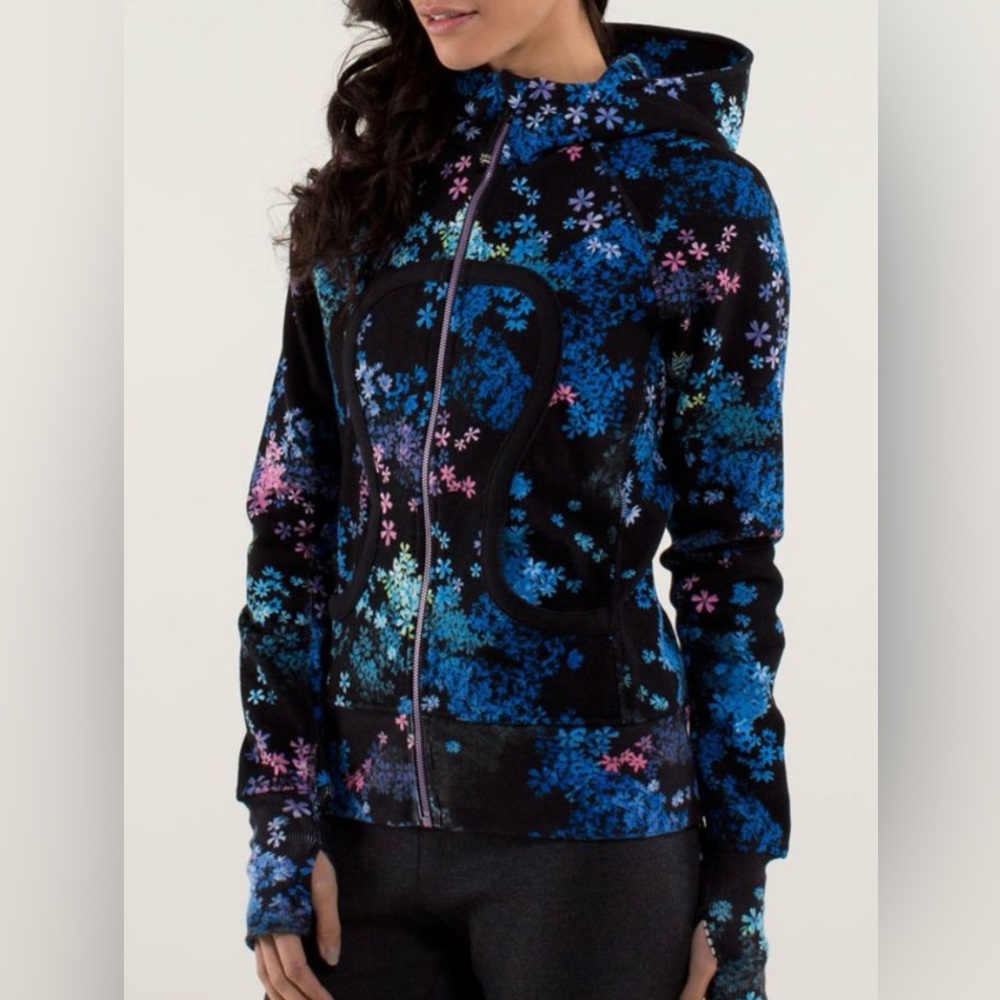 NWT lulemon athletica Black Hoodie with Blue, Pink in black  Floral Print
